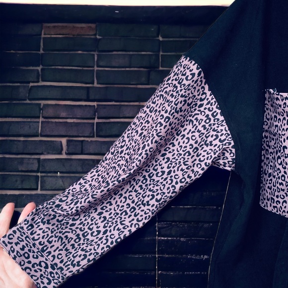 Metyou Contrast Leopard Button Down Denim Long-sleeve Boyfriend Jacket Size Med - Picture 2 of 7